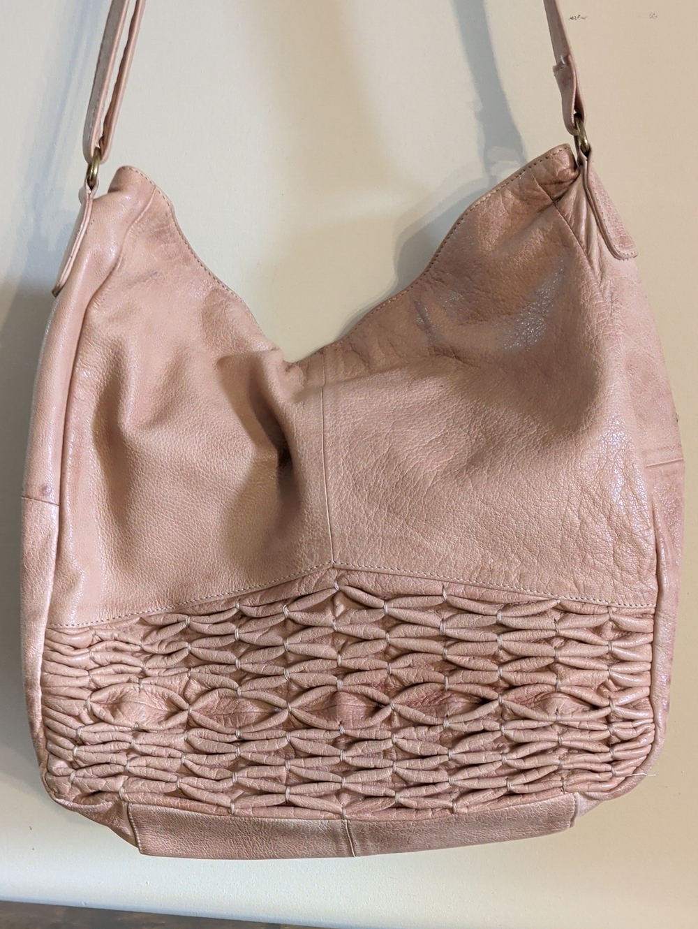 Soft Cream Woven Leather Shoulder Hobo Bag